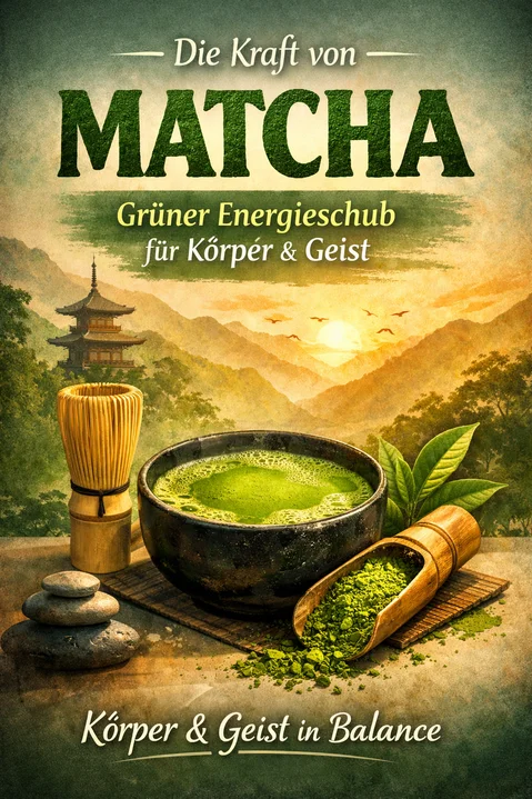 Bild von Grünteepulver in einer Schale auf einem Schneidbrett