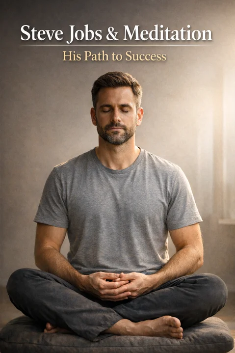 Steve Jobs in a calm setting—inspired by his India journey and Zen practice.