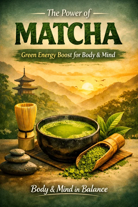 Image of green tea powder in a bowl on a cutting board<br />