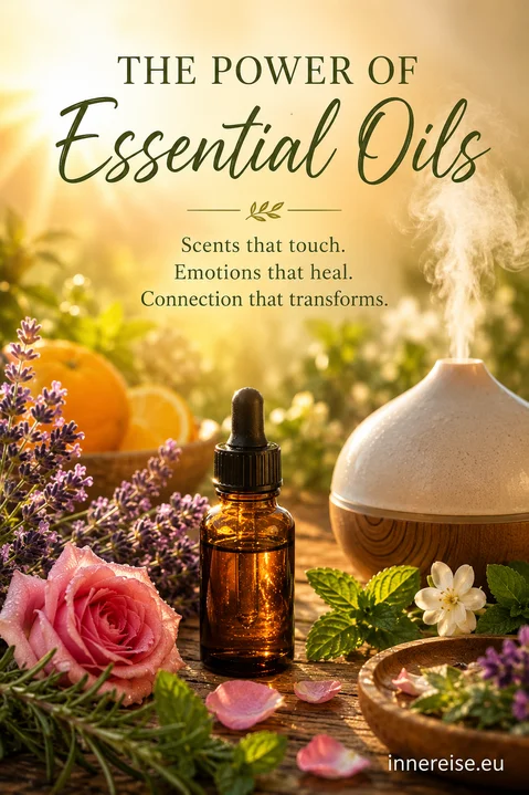 Open essential oil bottle lying on its side<br />