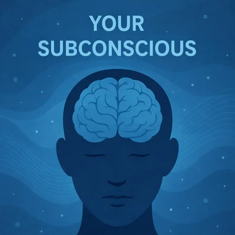 Ilustration zum Thema Unterbewustsein. Bild von einem Menschen und seinem Gehirm